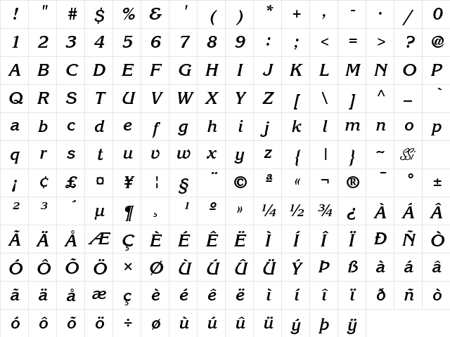 Intuition SSi Bold Italic Character Map Intuition SSi Bold Italic Character Map