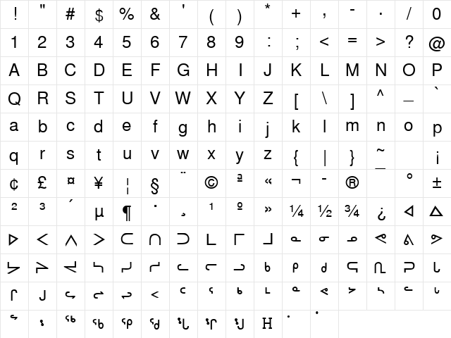 InuktitutSSK Regular Character Map