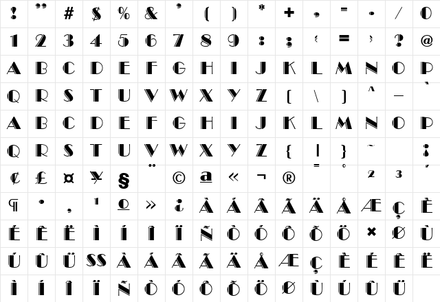 Invite Engraved SF Regular Character Map