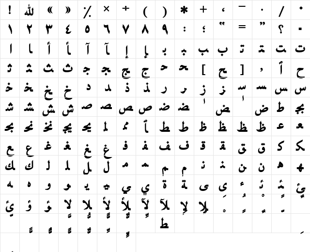 ArabicNaskhSSK Bold Character Map