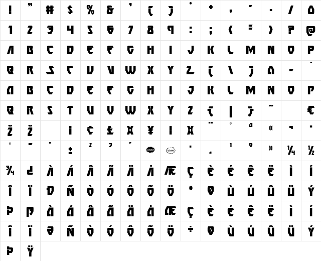 Ion Cannon Condensed Regular Character Map