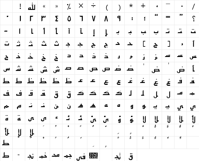 ArabicSans Bold Character Map ArabicSans Bold Character Map