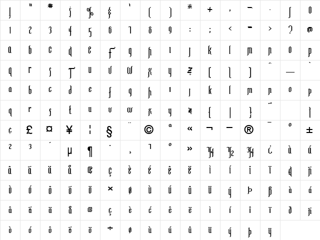 IpswichExtended Bold Character Map