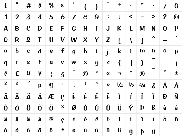 ArabBruD Regular Character Map