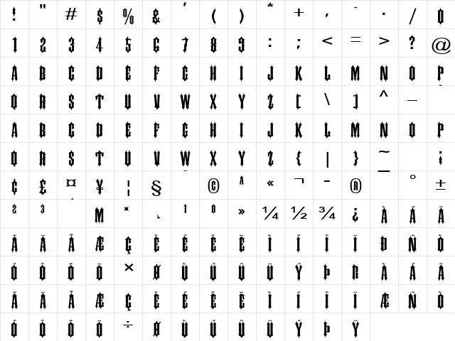Ironwork Wide Normal Character Map Ironwork Wide Normal Character Map