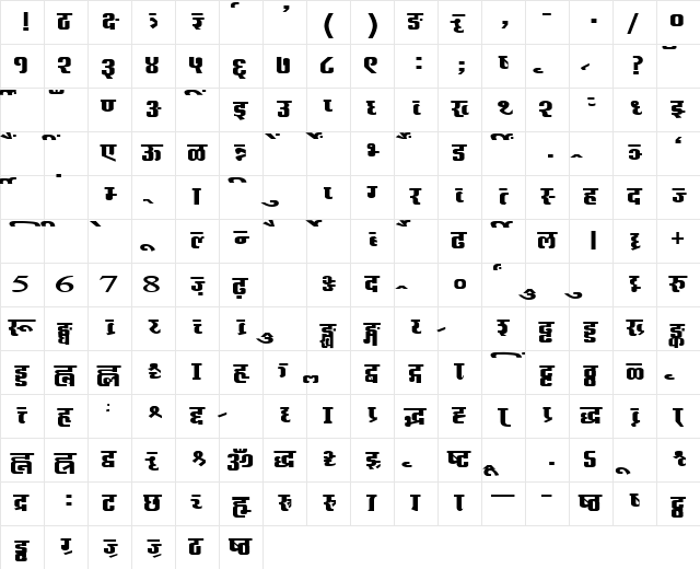AkrutiDevRaksha Bold Character Map AkrutiDevRaksha Bold Character Map