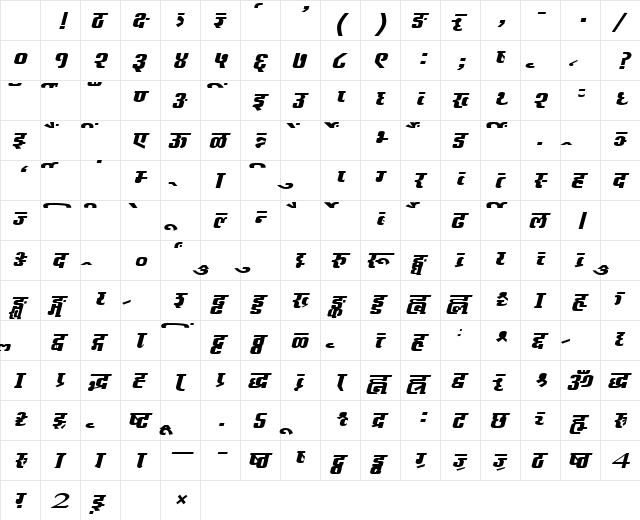 AkrutiDevRaksha BoldItalic Character Map AkrutiDevRaksha BoldItalic Character Map
