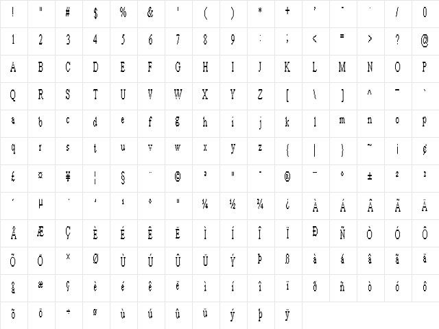 ARashNaziBlurb Regular Character Map
