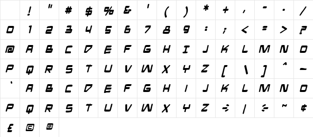ManMachine BB Bold Italic Character Map ManMachine BB Bold Italic Character Map