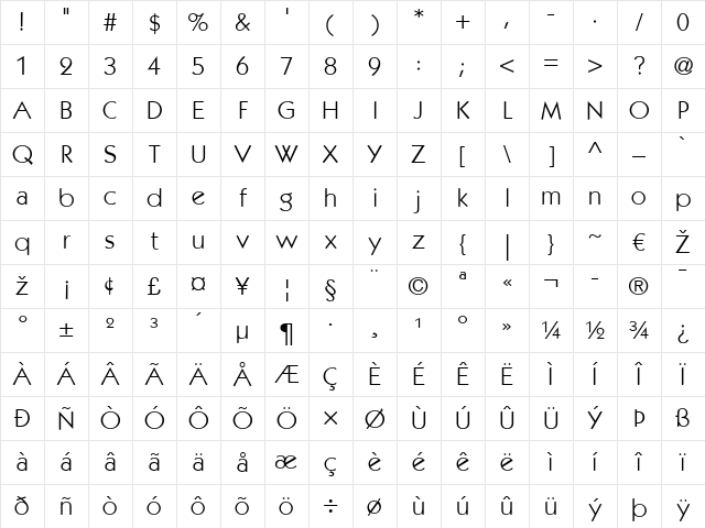 ITCKabel LT Book Regular Character Map