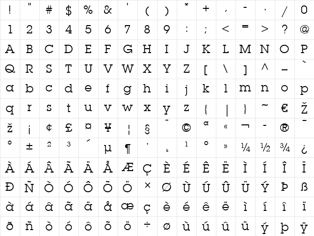 LubalinGraph LT Regular Character Map