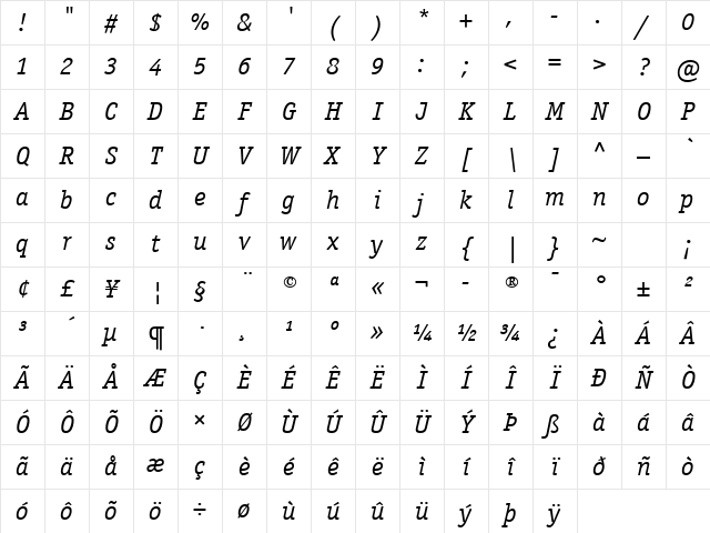 ITCOfficinaSerif LT Book Italic Character Map