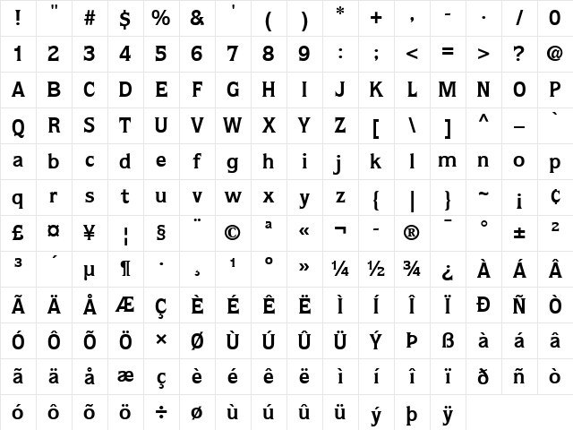 Quorum LT Book Bold Character Map Quorum LT Book Bold Character Map