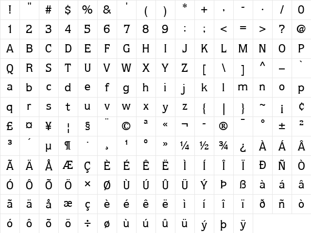 Quorum LT Medium Regular Character Map