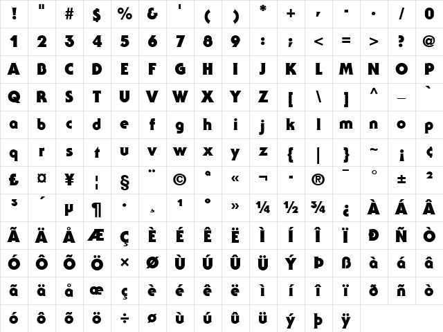 SerifGothic LT Black Regular Character Map