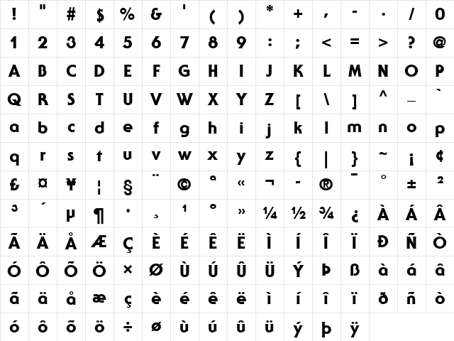 SerifGothic LT Heavy Regular Character Map