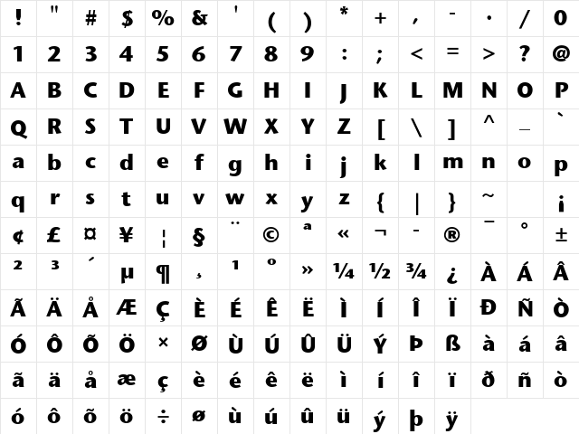 StoneSans Bold Character Map