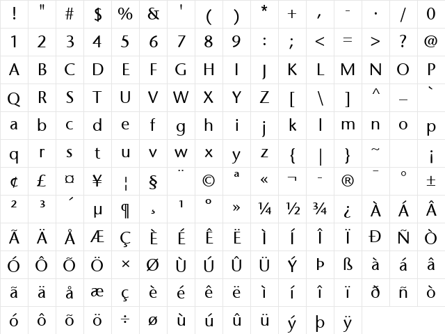 StoneSans Regular Character Map
