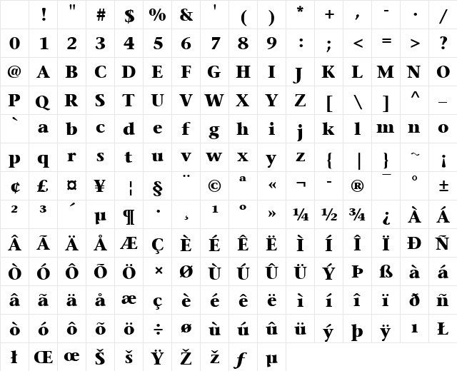 StoneSerif LT Bold Regular Character Map StoneSerif LT Bold Regular Character Map