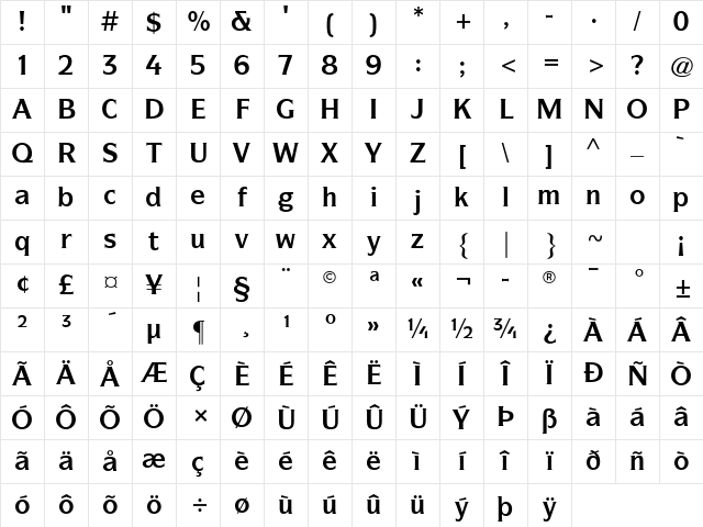 ITCSymbol Book Bold Character Map