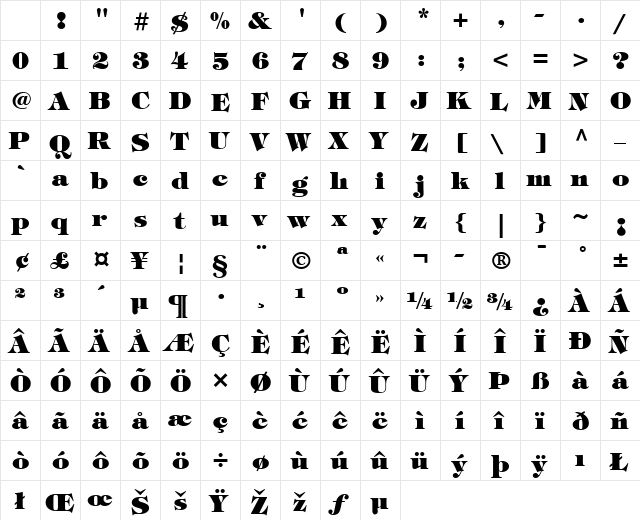 Tiffany LT Heavy Regular Character Map Tiffany LT Heavy Regular Character Map