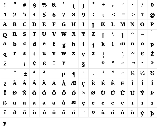 Usherwood LT Black Regular Character Map