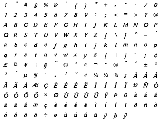 Weidemann LT Book Bold Italic Character Map Weidemann LT Book Bold Italic Character Map