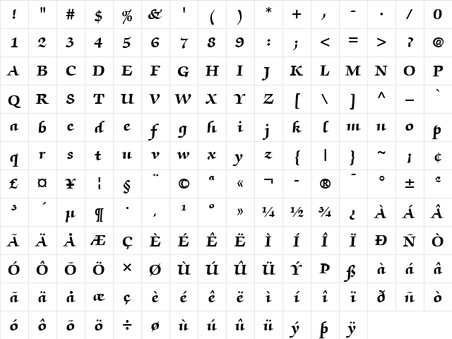 ZapfChancery LT Roman Bold Character Map ZapfChancery LT Roman Bold Character Map