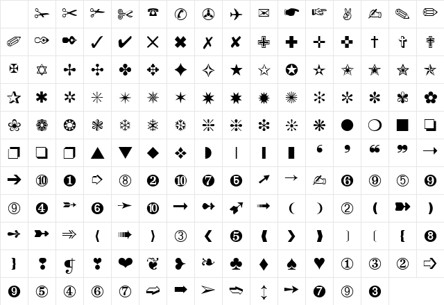 Zapf Dingbats Regular Character Map Zapf Dingbats Regular Character Map