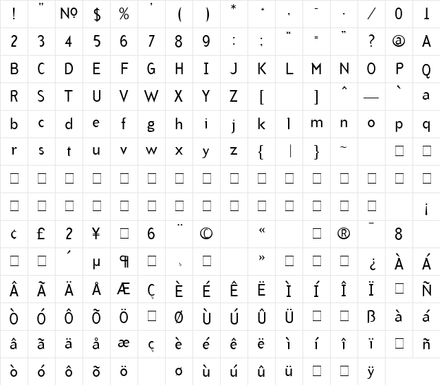 ArbitraryRegular Medium Character Map