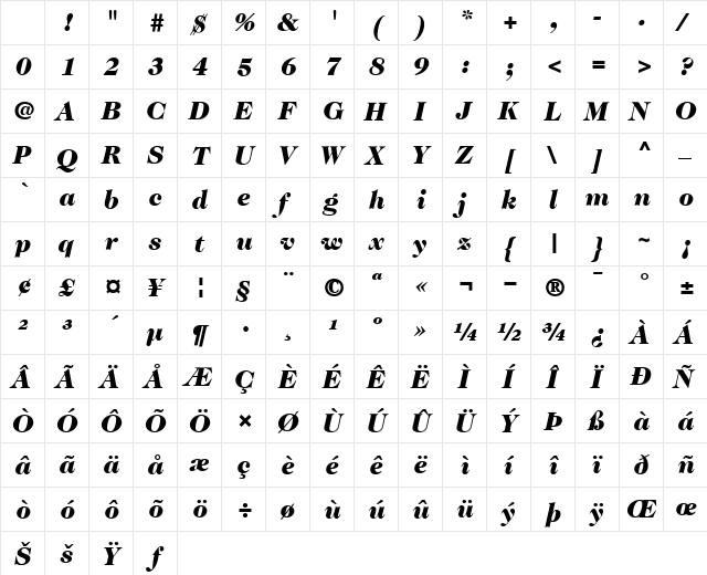 ITCCaslon224-Black BlackItalic Character Map ITCCaslon224-Black BlackItalic Character Map