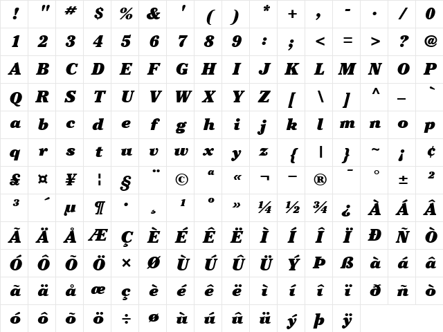 ITCCheltenham-Ultra UltraItalic Character Map