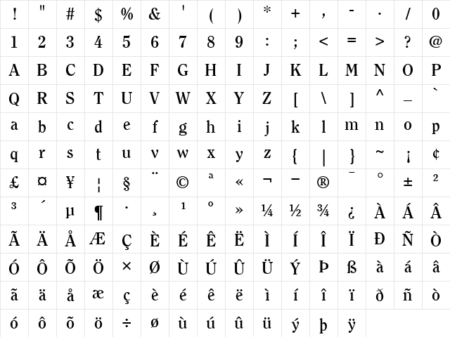 ITCClearface Bold Character Map ITCClearface Bold Character Map