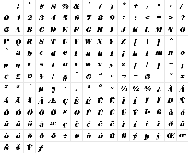 ITCFenice-Ultra UltraItalic Character Map ITCFenice-Ultra UltraItalic Character Map