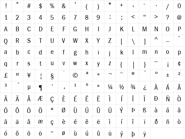 ITCFranklinGothic-CondensedBook Book Character Map