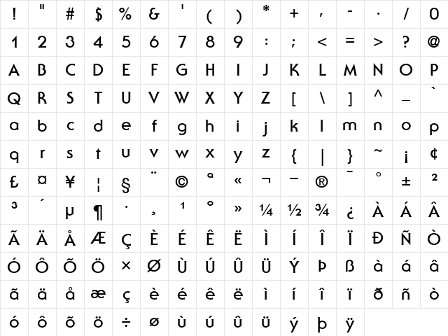 ITCSerifGothic Bold Character Map