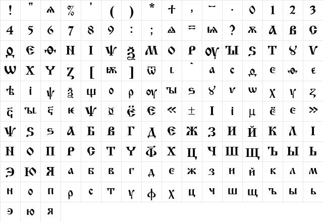 Izhica Regular Character Map