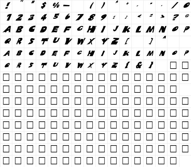 FZ JAZZY 10 ITALIC Light Character Map