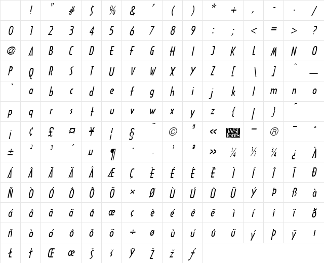 Arcane Italic Character Map Arcane Italic Character Map
