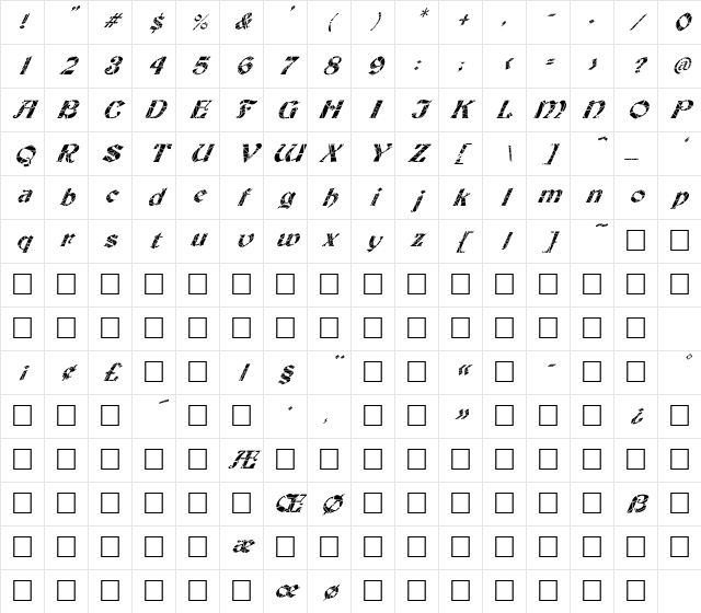 FZ JAZZY 19 CRACKED ITALIC Medium Character Map FZ JAZZY 19 CRACKED ITALIC Medium Character Map