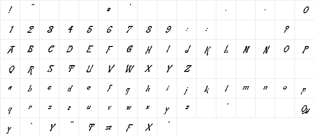 FZ JAZZY 21 ITALIC Normal Character Map