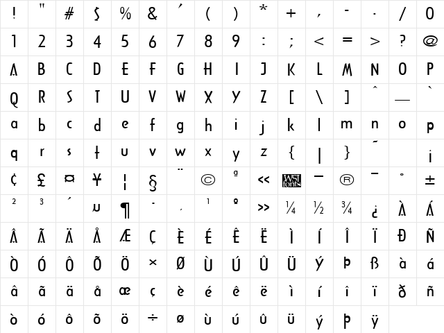 ArcaneBroad Regular Character Map