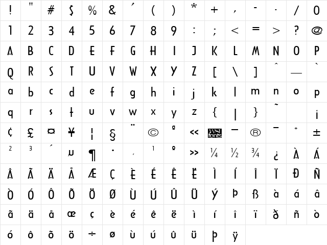 ArcaneBroad Regular Character Map
