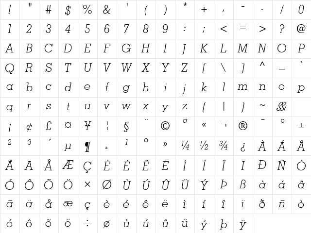 Jaak Light SSi Light Italic Character Map