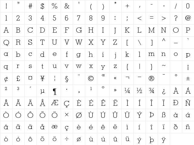 JaakLightSSK Regular Character Map