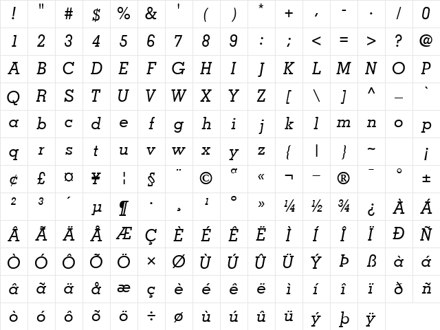 JaakSSK Italic Character Map