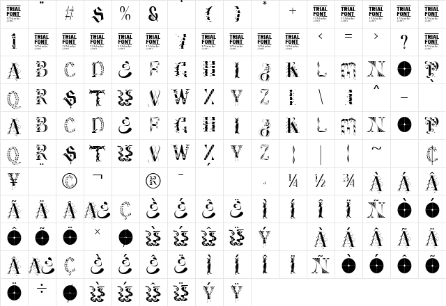 Jabberz Display Demo Regular Character Map