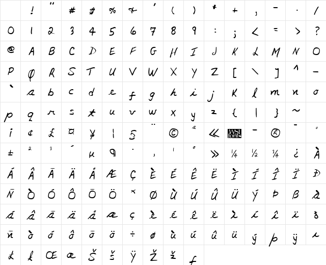 JacksHand Regular Character Map JacksHand Regular Character Map