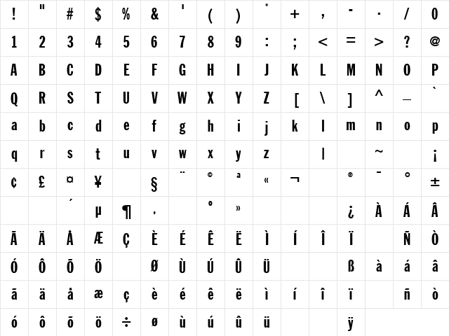 JackExtraCond Regular Character Map JackExtraCond Regular Character Map