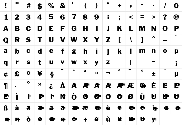 JackRoman Regular Character Map